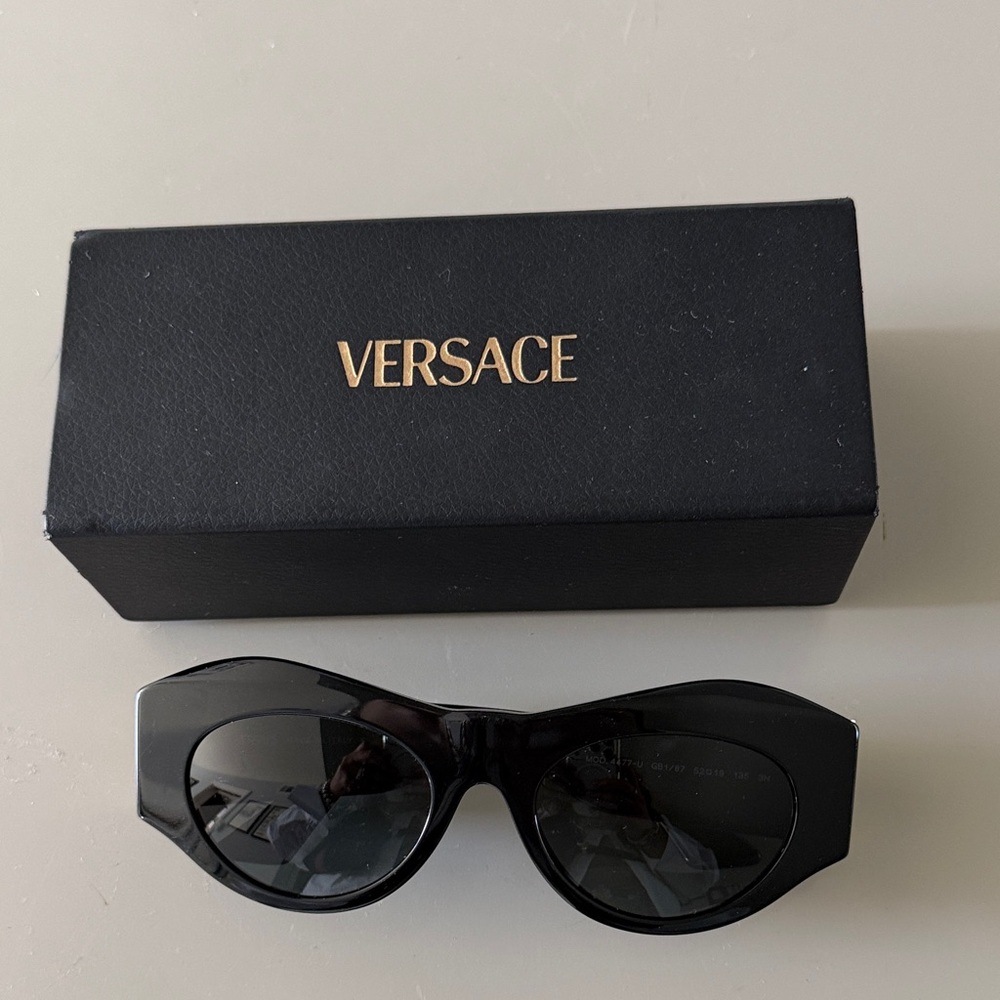Versace Black Cat-Eye Sunglasses with Gold Logo Box